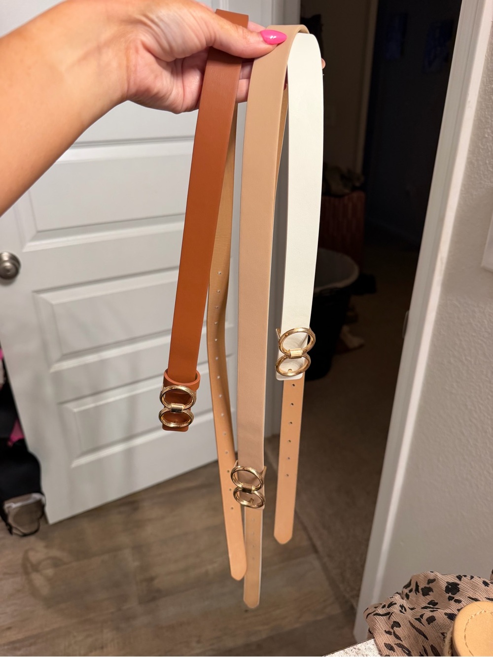 Classic Slim Women's Belt - Tan, Camel & White - Gold Buckle